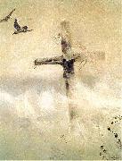 Jozef Chelmonski Cross in blizzard. oil painting